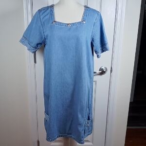 Vtg. CMC Color Me Cotton Ladies Size Medium Lightweight Denim A-Line Dress